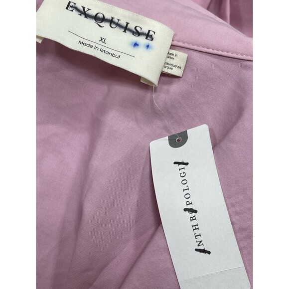 Exquise Anthropologie Midi Dress Pink Tobie Button Front Pleat Shirt Size XL NWT - Picture 11 of 11